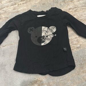 Huxbaby size 0 (6-12 months) black long sleeve shirt with silver bear